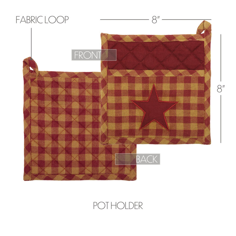 August Grove® Mancheer 100% Cotton Potholder, Burgundy/Tan, 8" x 8"