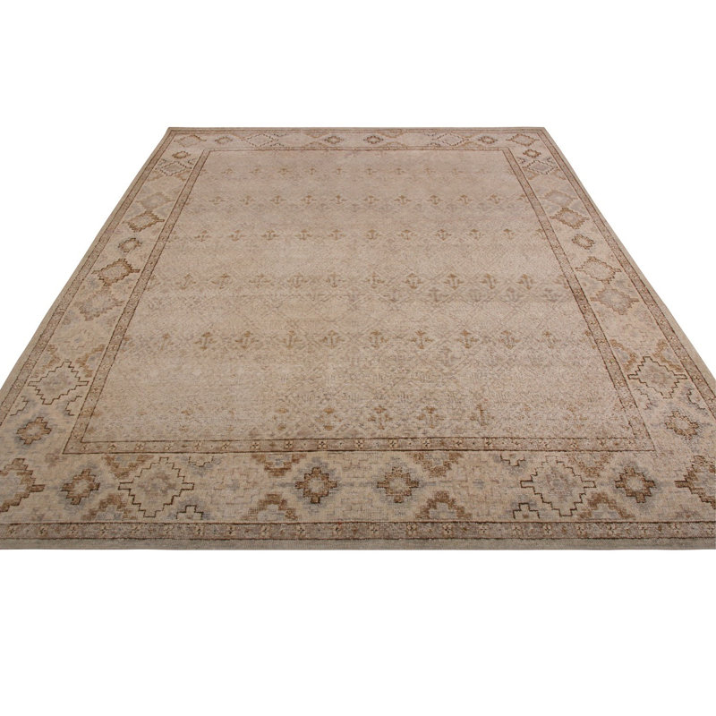 Rug & Kilim's Homage Geometric Beige-Brown And Gray Wool Custom Rug, Rectangle 10' x 14'