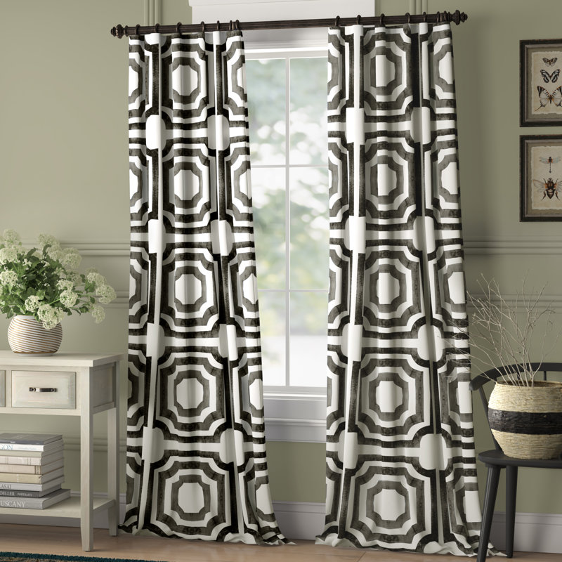 Panneau de rideau simple obscurcissant en coton à imprimé géométrique Magari, Gris, l 50 po x L 108 po