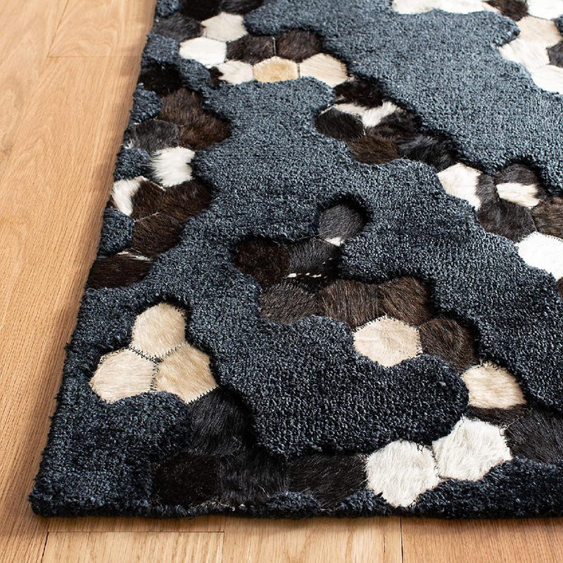 Tapis noir en viscose / cuir / coton touffeté à la main Jarrell, Rectangle 9 pi x 12 pi