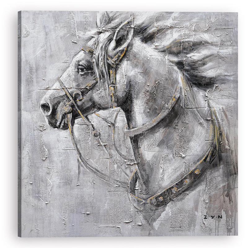Cheval - peinture sur toile tendue, H 12 po x l 12 po x P 2 po