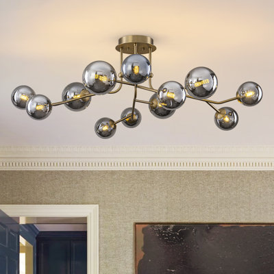 12 - Light Smoky Grey Linear Branch Glass Bubble Semi Flush Mount