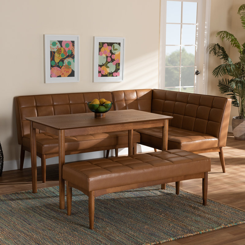6 - Person Four Leg Dining Set, Tan