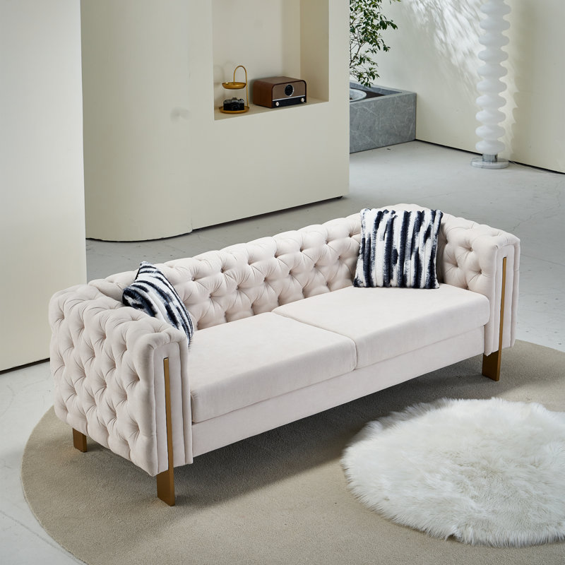 Canapé à accoudoirs carrés 84,25 po Jamayiah, Velours beige