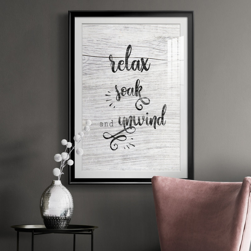 Relax Soak Unwind - cadre photo, art textuel, H 30,5 po x l 42,5 po x P 1,5 po, Noir