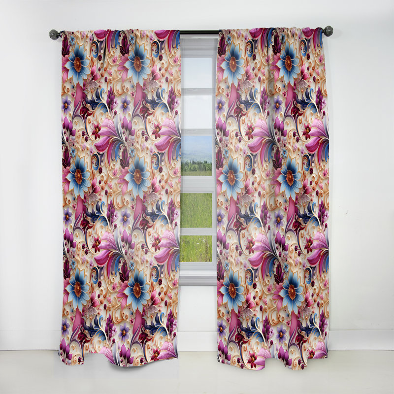 Marrable Purple, Blue Romantic Love Roses Paisley Pattern - Floral Curtain - Velvet Room Darkening - 1 Panel, 52" W x 90" L