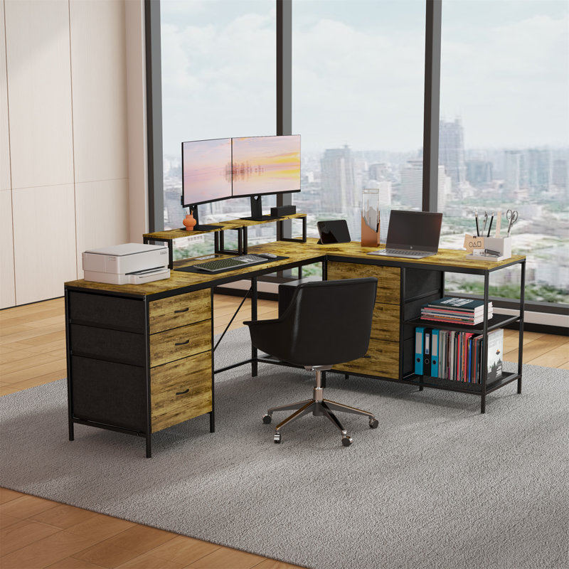 Bureau en L 114 pouces avec prises de courant et USB-C (ne pas inclure les tabourets)