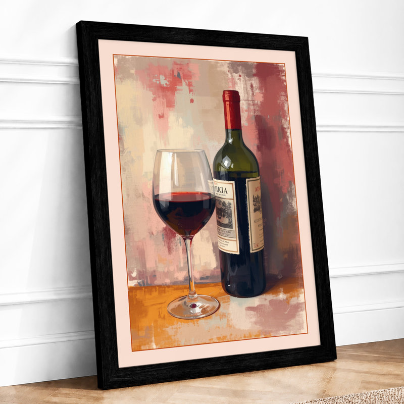 Wine & Glass Boho - Framed Print, Black, A3 - 42.0 x 29.7 cm