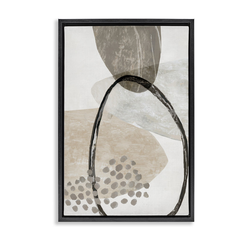 «Oblong and Circular Abstractions», art mural encadré par Floater, H 31 po x l 21 po, Cadre flottant noir de jais