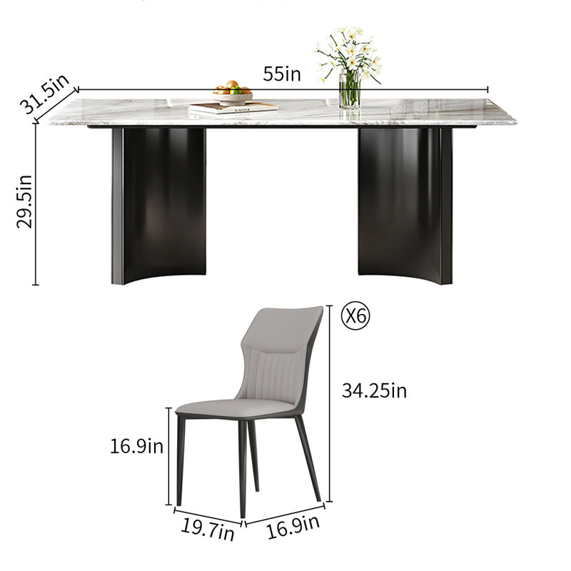 Modern Microlite Rectangular  Dining Table Sets, 29.5"H x 55"L x 31.5"W