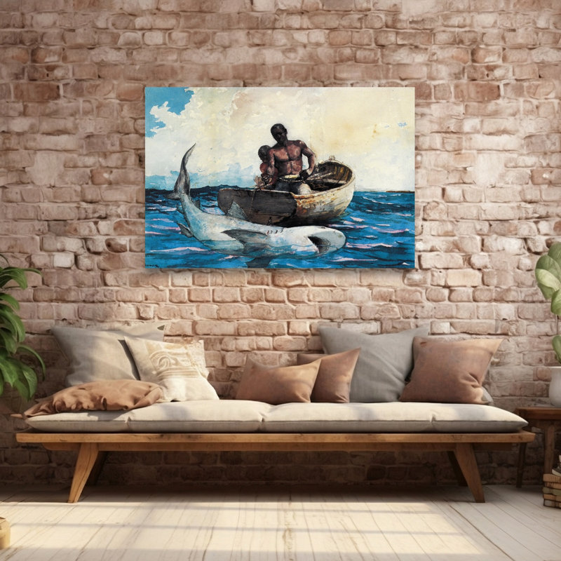 Requin pêche, 1885, classique contemporain, poisson, requin océan, impression d'art mural, H 12 po x l 18 po