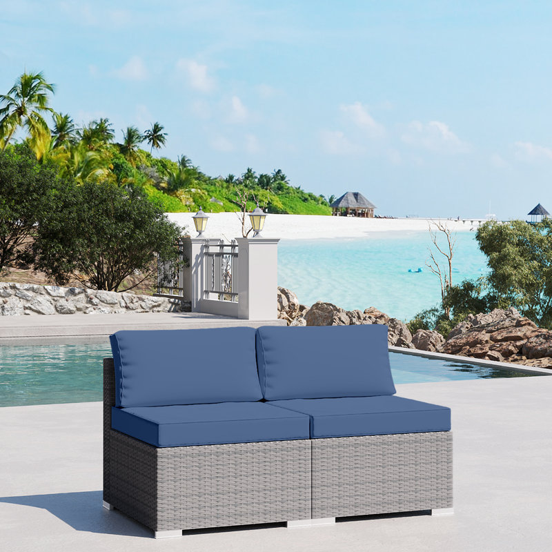 50'' Wide Straight Wicker Loveseat with Cushions, Navy Blue