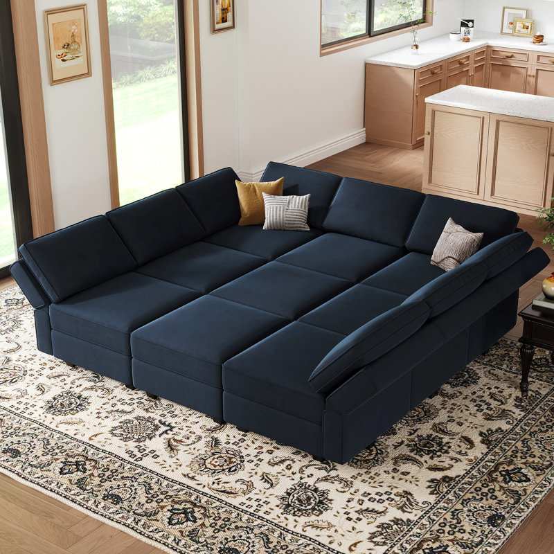 Wylodene 90.2" Wide Velvet Reversible Storage Modular Sofa Sectional Couch Convertible Livingroom Bedroom Large Sofa Bed Sleeper
