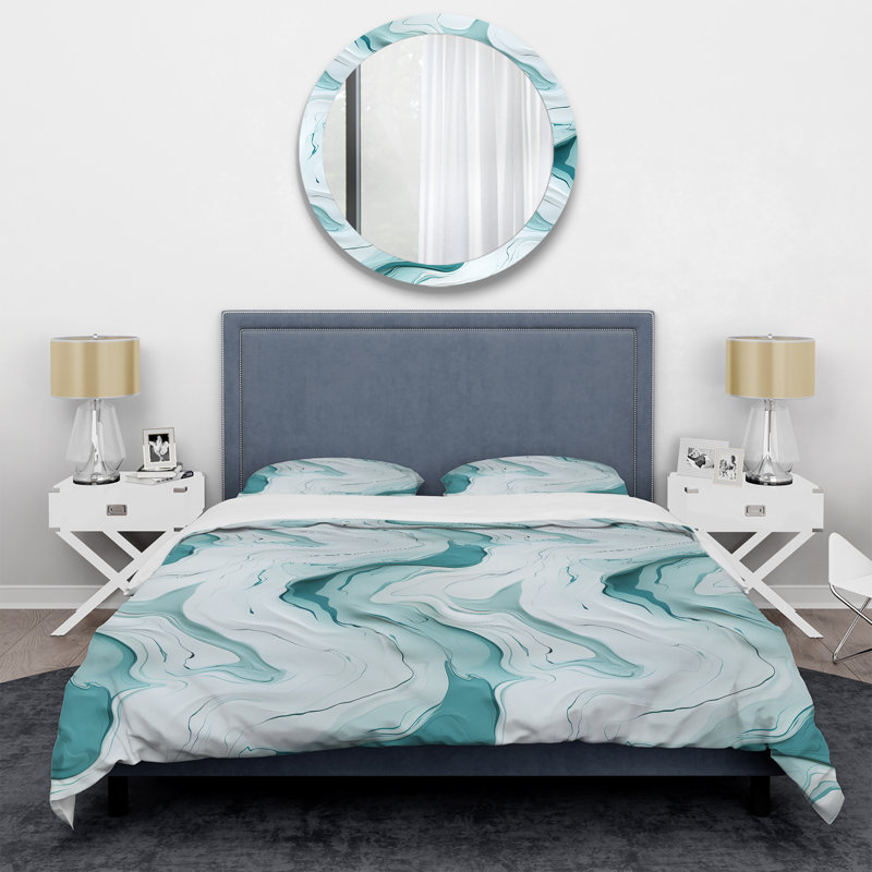 Literie Lgith Green Zen Marble Harmony Channel, Housse de couette simple + 1 taie décorative stan
