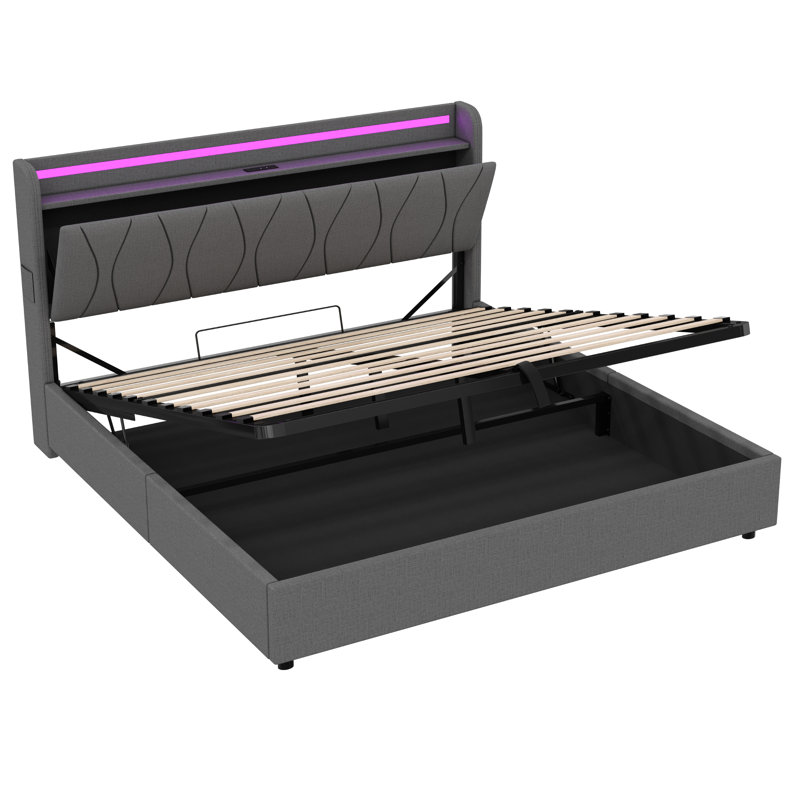 Upholstered Ottoman Storage Bed, Grey