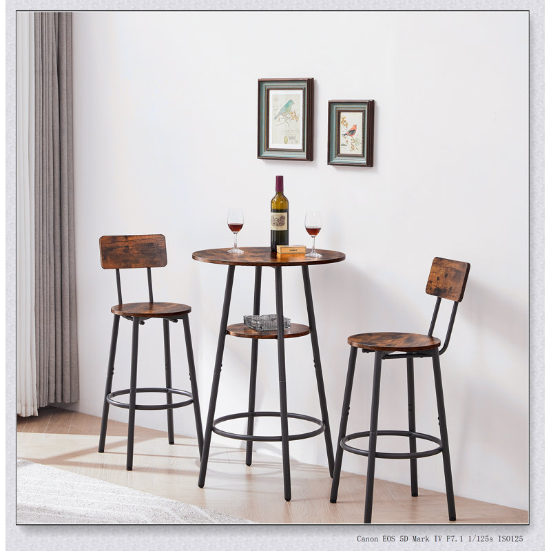 Round bar stool set with shelves, stool with backrest Rustic Brown