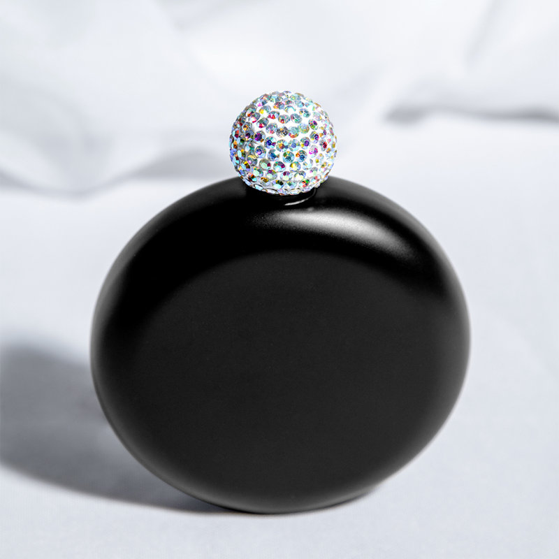 Flasque ronde avec couvercle en strass, Noir mat
