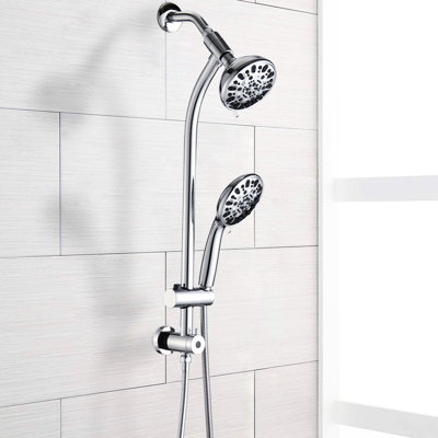 Douche murale en acier inoxydable - double tête à 7 réglages, barre coulissante, finition, débit de 1,8 gal / min, fixation par barre à corrosion, raccord de 1/2 po