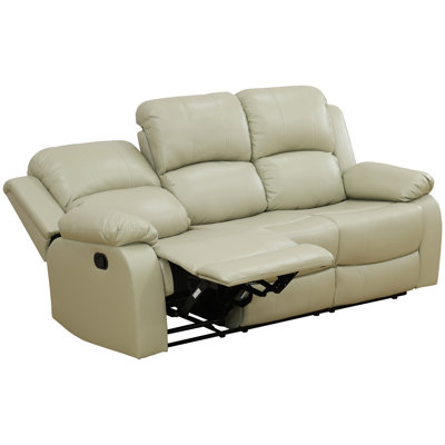 3-Seater Recliner Sofa Chair, Home Theater Sofa with Flipped Backrest and Cupholder, Leather, Beige
