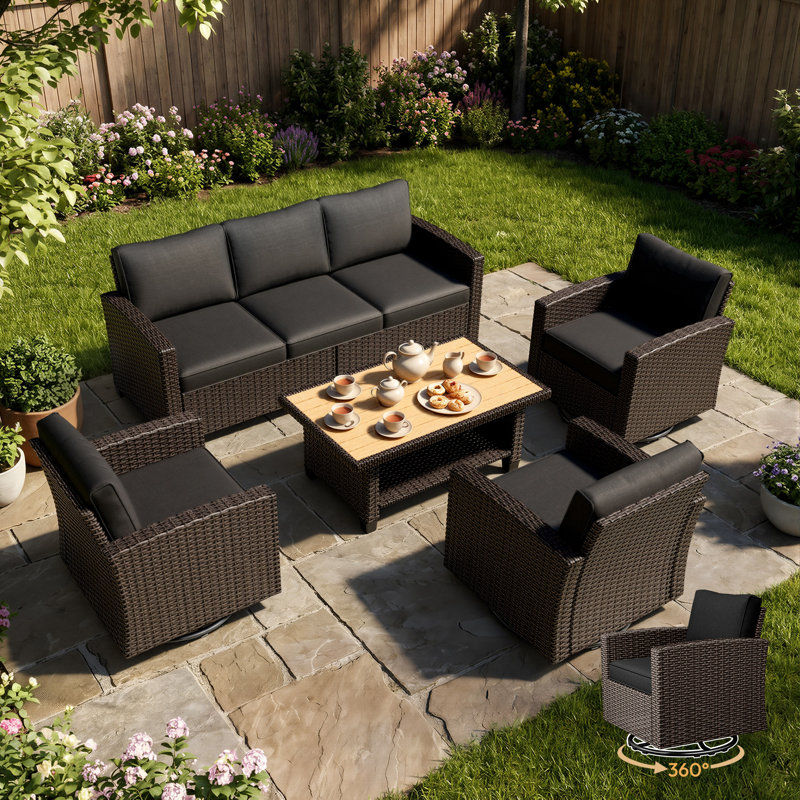  Furniture Set,5 Piece PatioWicker Outdoor Patio Conversation Set with Extra Wide & Thick Cushions, Rattan Outdoor Furniture Set for Backyard, Porch & Deck