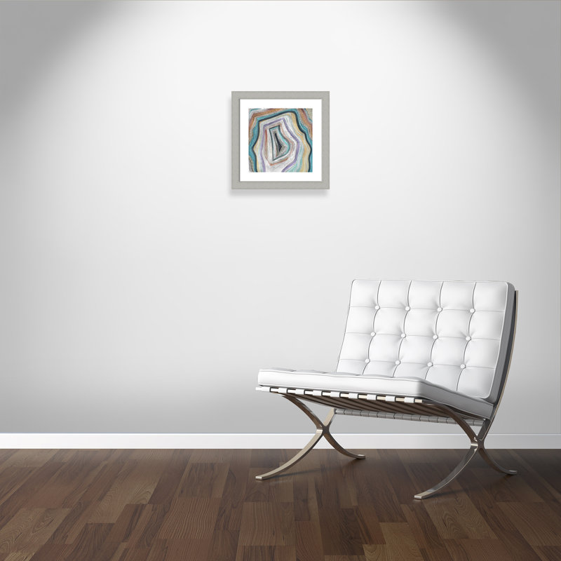 Agate moderne bleu sarcelle - peinture encadrée, Argent brossé, H 18,5 po x l 18,5 po x P 1,25 po