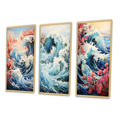 «Japon Art Waves Of Tranquility», 3 pièces sur toile