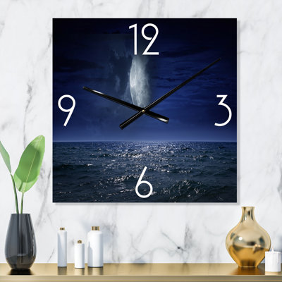 Full Moon Over Dark Ocean At Night - Nautical & Coastal Wall Clock