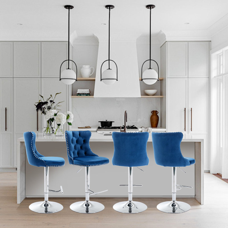 360°Swivel Bar Stools with Sliver Base, Blue