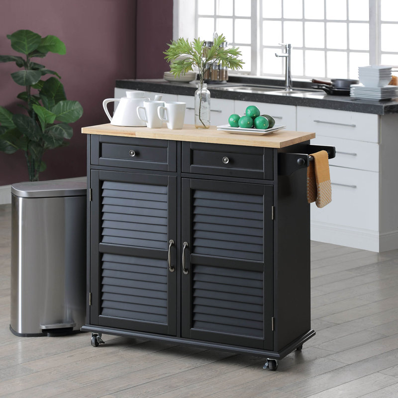 Ottery Solid Wood Top Kitchen Cart, Black