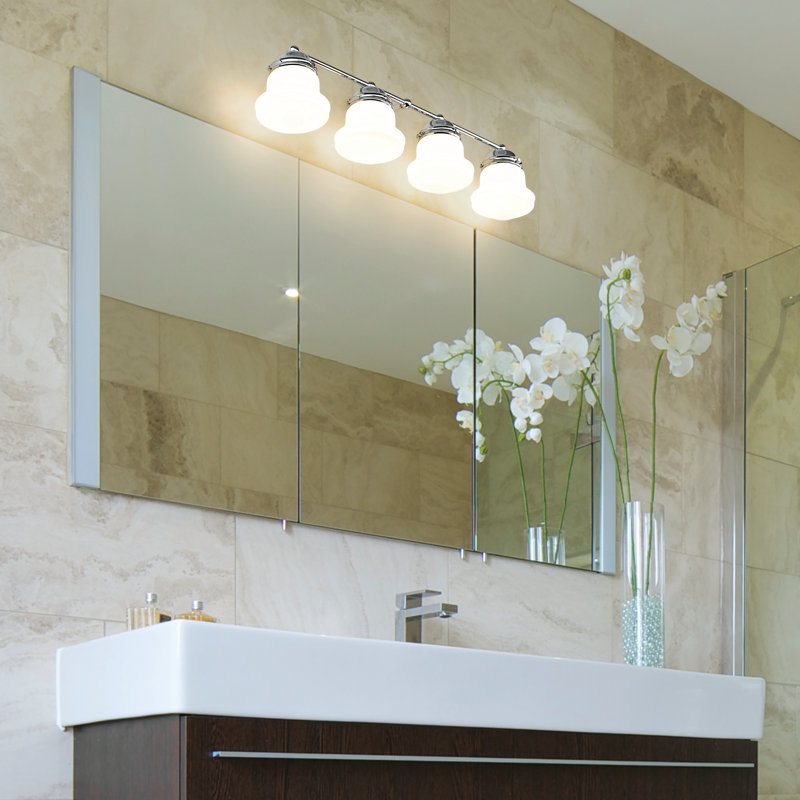 Meuble-lavabo 4 lumières Brener en nickel brossé, Chrome