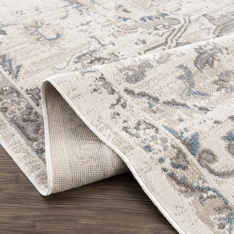 Tapis oriental en polyester tissé à la machine en beige, Rectangle 6 pi 7 po x 9 pi