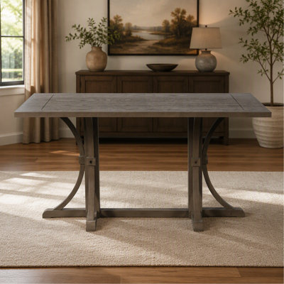 Solid Wood Dining Table For 6 People, 60" Rustic Farmhouse Dining Room Table With Trestle Base & Curved Legs, Natural Oak Finish, Kitchen Table For Home (Espresso)