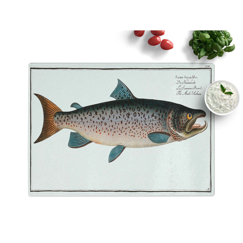 Tempered Glass Male Salmon Fish by M.E. Bloch Chopping Board, 39 cm x 28.5 cm