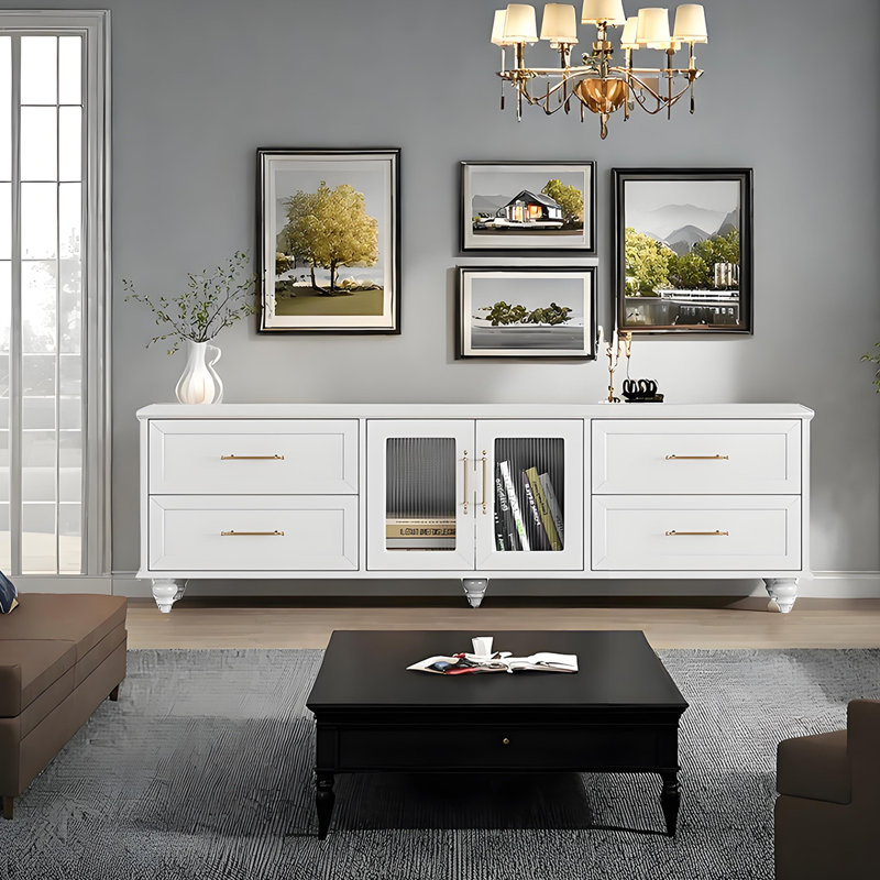 French Vintage Rectangular TV Stand, White