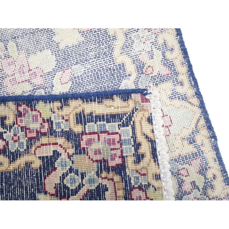 Tapis oriental antique délavé à motif floral bleu marine de 1 pi 7 po x 2 pi