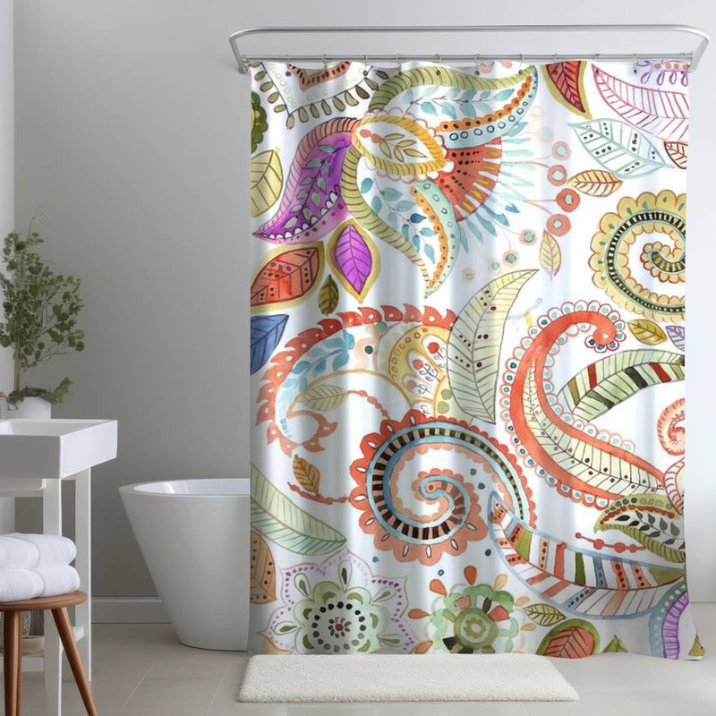 Floral – Polyester Shower Curtain, Dye Sublimation Print, 71" W × 74" L, Multicolor