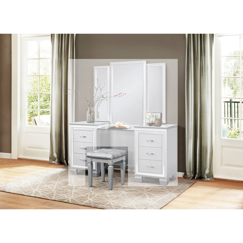 Tabouret de coiffeuse Maresha, Argent argent