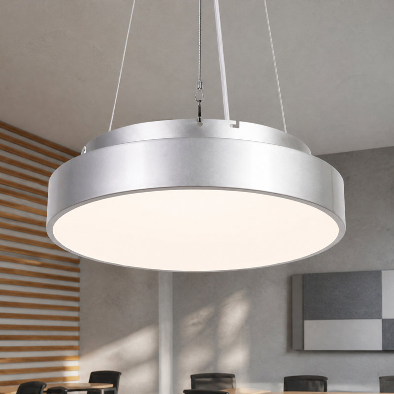 Suspension DEL ronde argentée à usage commercial, 17,7 po L × 4,7 po H, dimmable 0-10 V, 40/32/24 W, température de couleur 5000/4000/3000 K (1 unité), 17,7 po L × 4,7 po H, dimmable 0-10 V