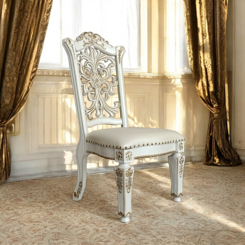 Ensemble de 2 chaises d'appoint en cuir synthétique et finition perle antique