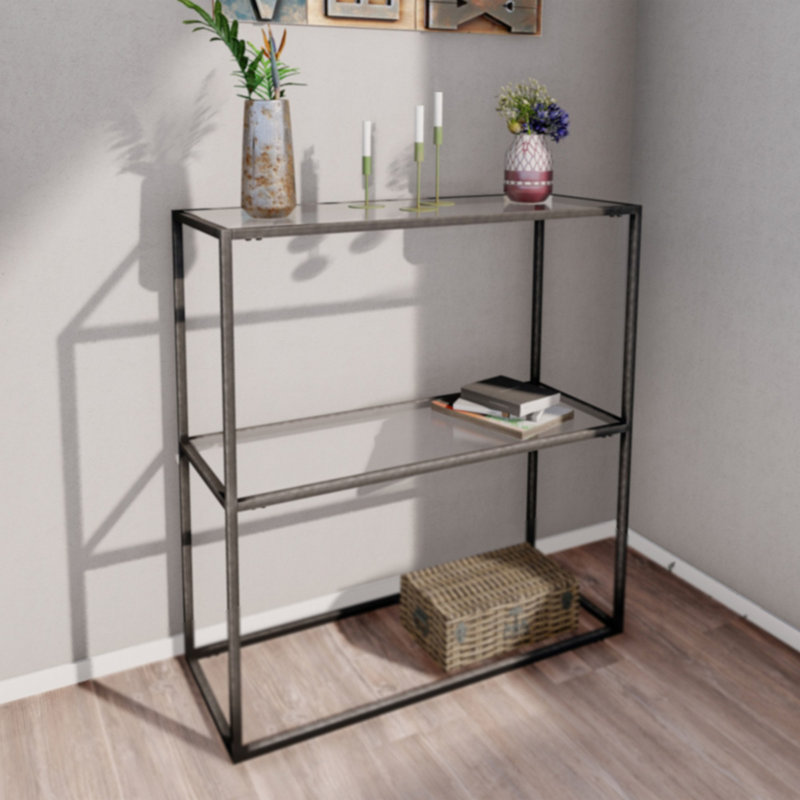 80cm Glass Top Console Table, Black