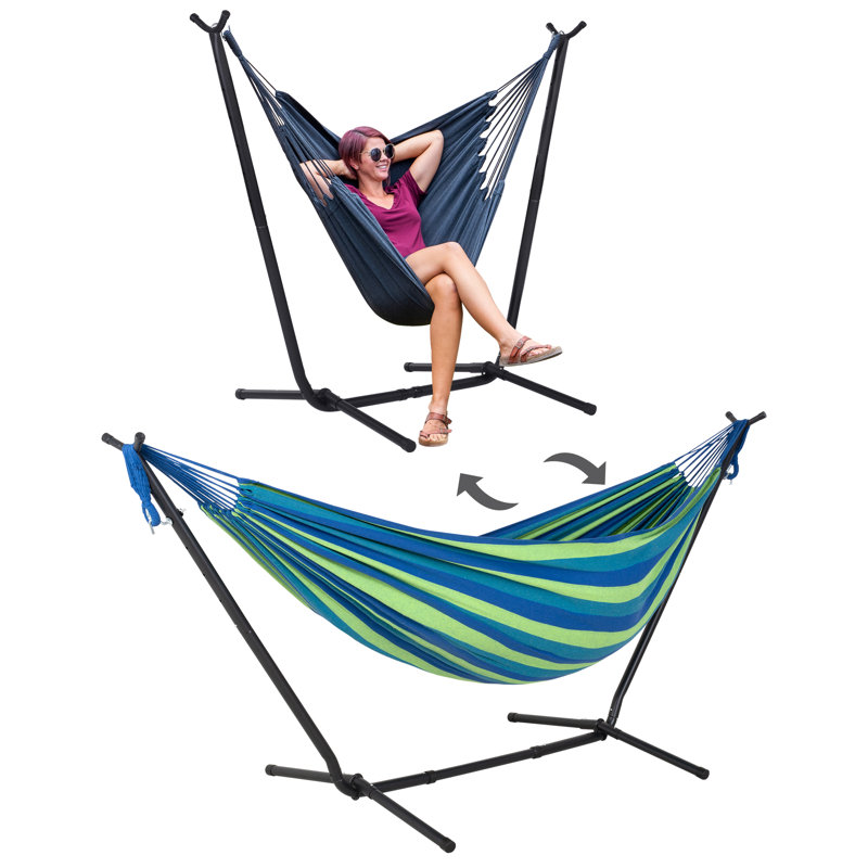 Volkrad 2 Person Classic Hammock with Stand, Blue Striped
