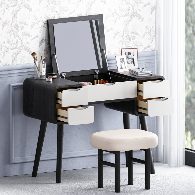 Ensemble de coiffeuse de haute qualité, comprend un tabouret de maquillage, très facile à assembler, un miroir caché, peut être utilisé comme bureau