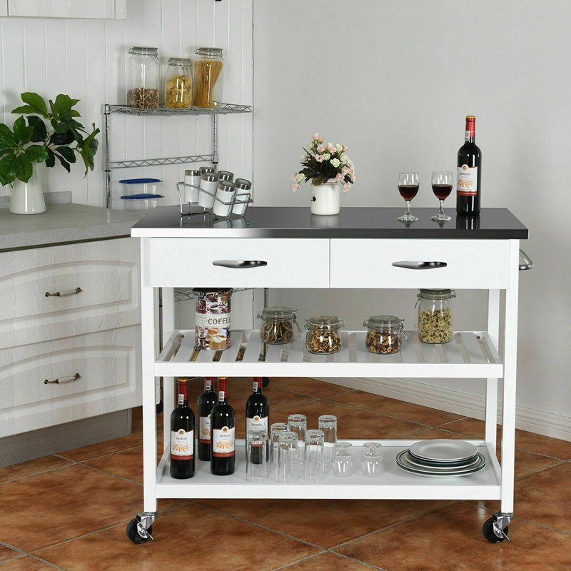 Îlot de cuisine sur roulettes Gillies, Blanc