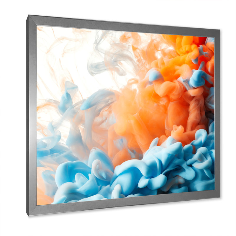 Art orange et bleu à l'encre liquide III - art moderne et contemporain sur toile, H 16 po x l 16 po x P 1 po