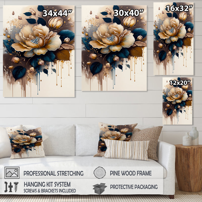 Art sur toile rose et brune, H 44 po x l 34 po x P 1,5 po, Toile tendue