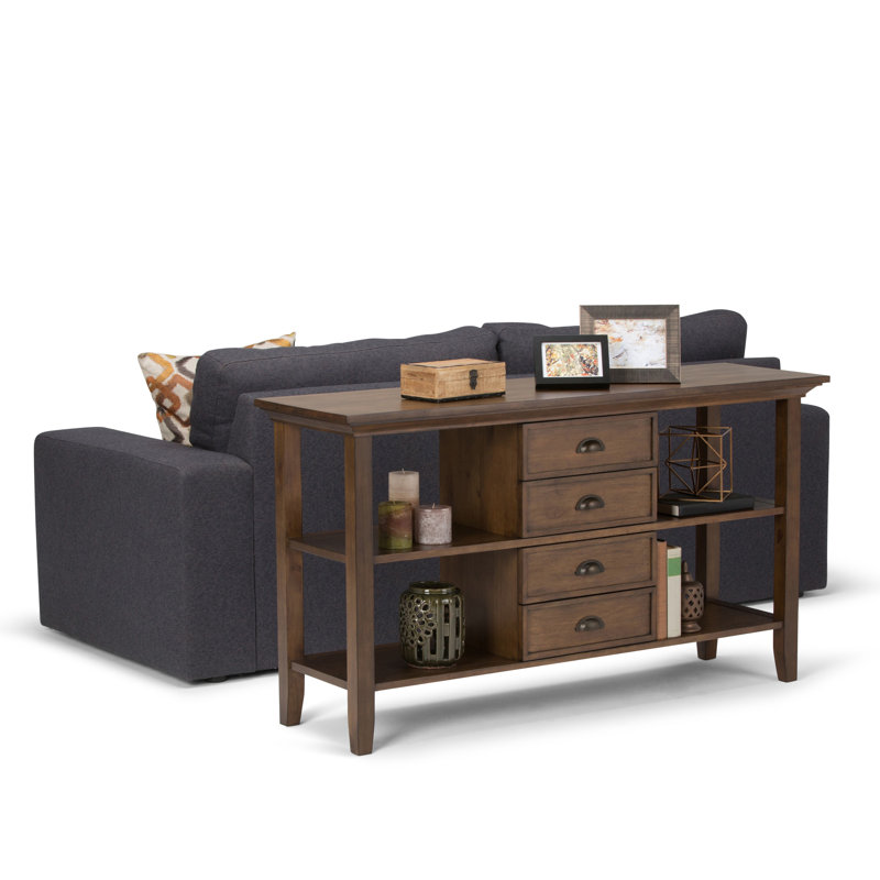 Rustic Natural Aged Brown Wood Console Table with Storage