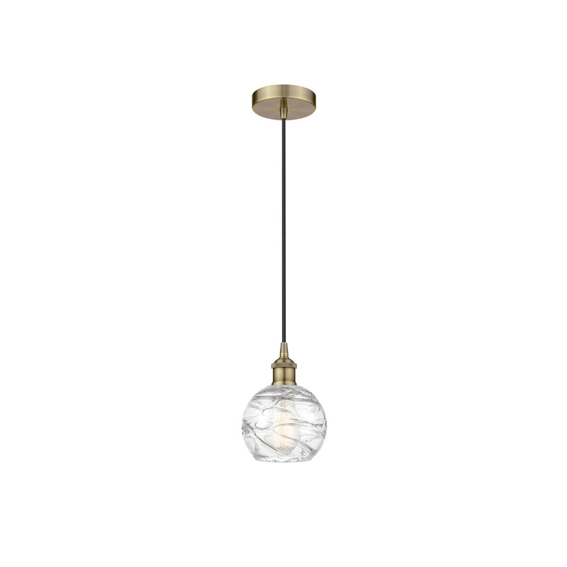 Luminaire suspendu simple à 1 lumière 1 lumière, H 8,75 po x l 6 po x P 6 po, Clair, Laiton antique