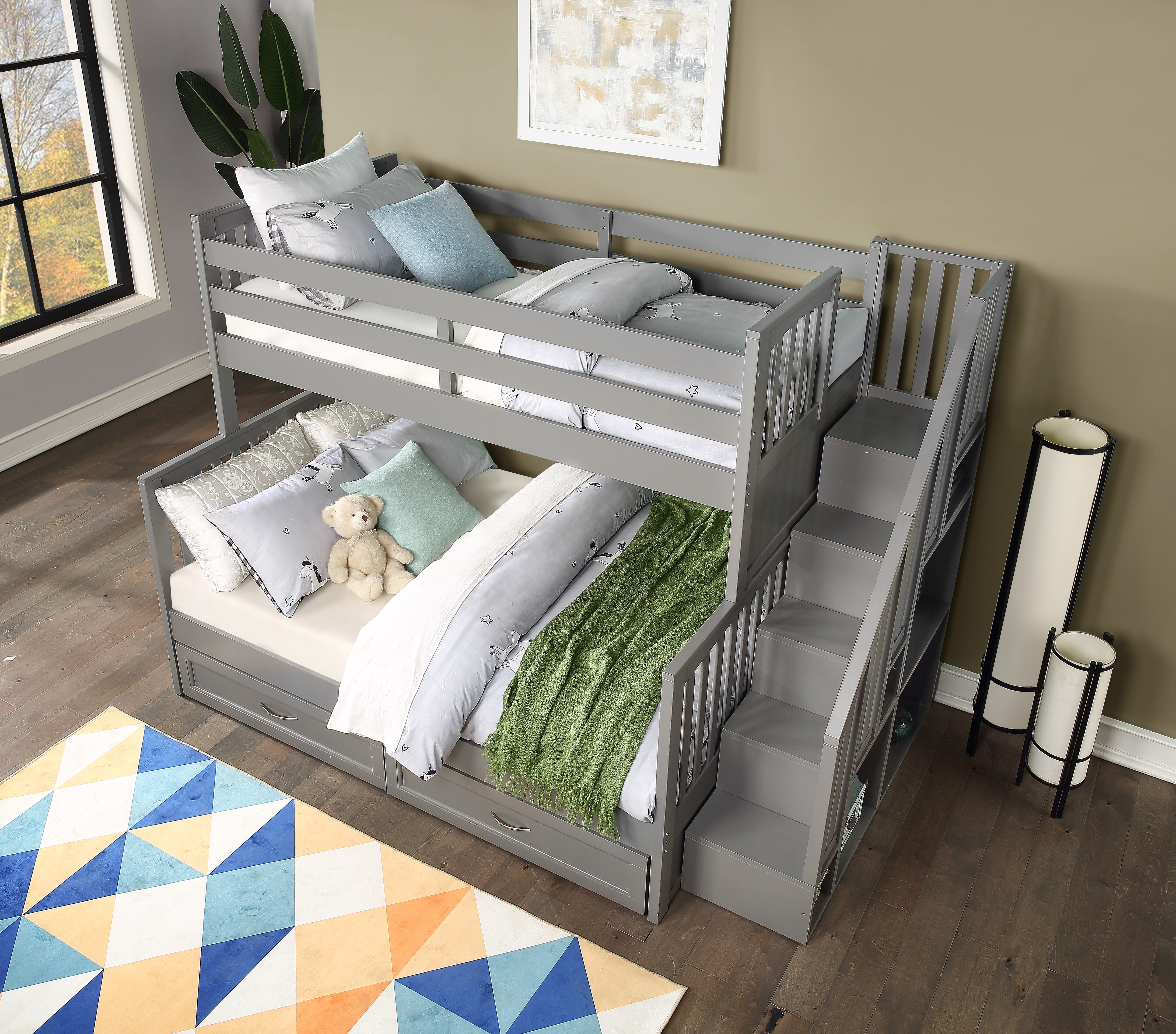 Harriet Bee Helman Twin over Full Bunk Bed with Drawers, Shelves and  Bookcase & Reviews | Wayfair