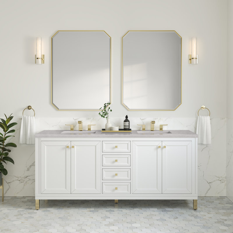 Chicago 72'' W Double Vanity, Glossy White, Parisien Bleu, 8" Widespread