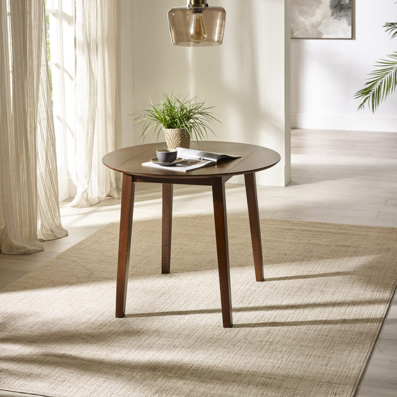 Extendable Round Solid Wood Base Dining Table, Brown, Dark Brown Wood